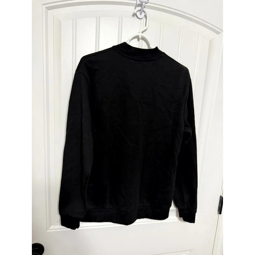 Zara Mock Neck Sweatshirt Mens M Black Solid Long Sleeve Cotton Blend
